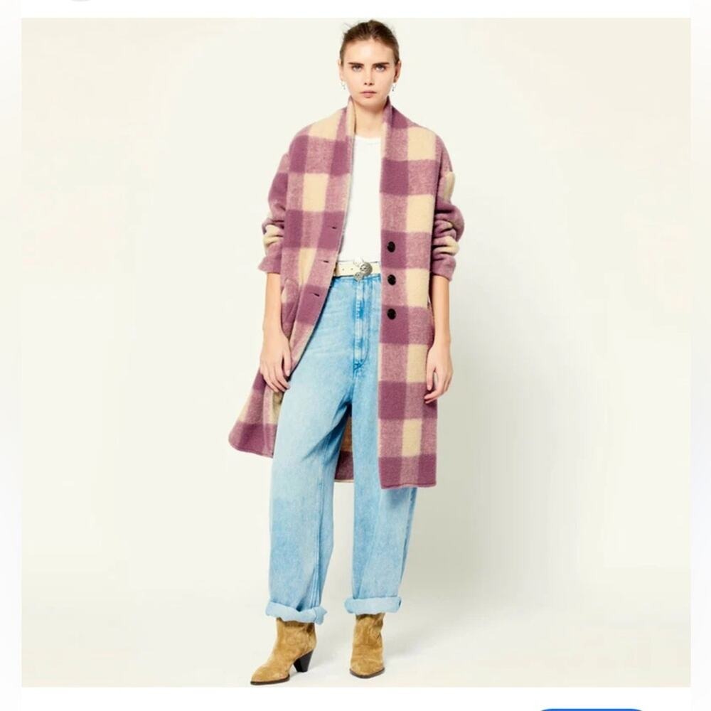 Isabel Marant Etoile Gabriel Fontizi Blanket Gingham Plaid Coat in Rosewood 34 - Picture 13 of 13